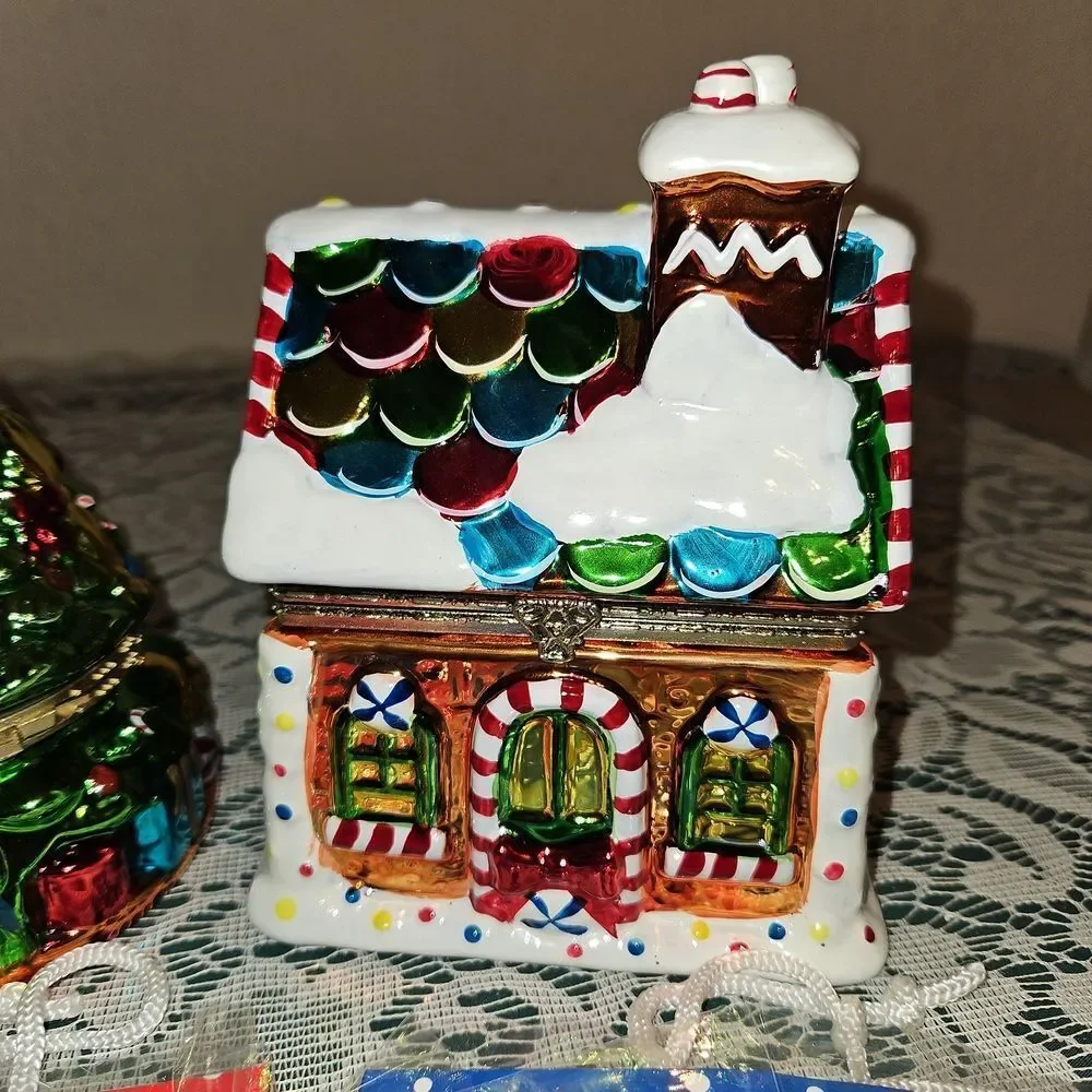 Set of 3 Mr. Christmas Animated Porcelain Hinged Trinket Music Boxes